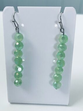 Green Faceted Bead  Drop Earrings - Unbranded